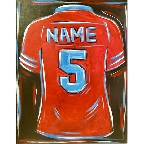 Canvas painting of a red jersey with name and number on it