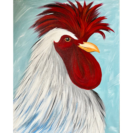 Canvas painting of a very proud looking rooster.