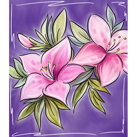 Canvas painting of two pink azalea flowers.