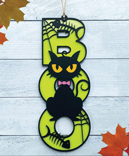 Black Cat "Boo" Halloween Door Hanger or Wall Hanger