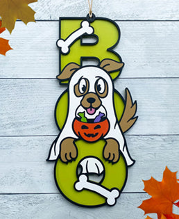 Ghost Dog "Boo" Halloween Door Hanger or Wall Hanger