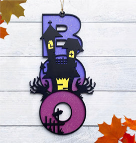 Haunted House "Boo" Halloween Door Hanger or Wall Hanger
