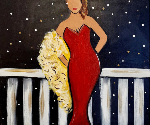 Elegant Lady with Red Dress and Feather Boa Paint Kit – Sips n Strokes