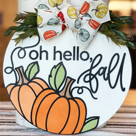 "Oh hello, fall" Wooden Door Hanger