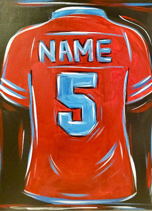 Canvas painting of a red jersey with name and number on it 