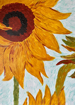Canvas painting of a Van Gogh inspired sunflower with Van Gogh's signature stroke style.