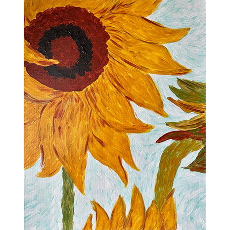Canvas painting of a Van Gogh inspired sunflower with Van Gogh's signature stroke style.