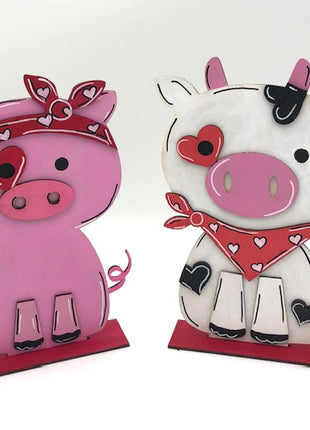 Valentine Pig and Cow (2 Wooden Shelf Sitters) Paint Kit