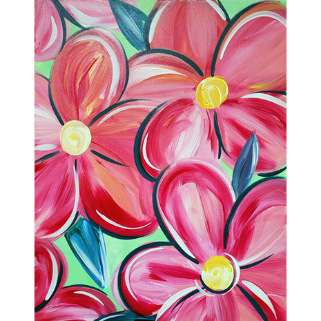 Canvas painting of colorful pink flowers. 